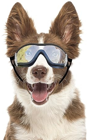 Billionchains Dog Goggles Anti-UV Windproof Dog Sunglasses Eye Protection for Medium Large Dogs with Adjustable Straps/Clear Lense