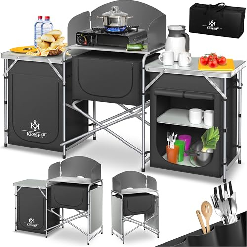 KESSER® Armoire de Camping, Cuisine de Camping avec Structure en Aluminium, Sac de Transport fourni, Armoire de Cuisine pour Camping, Meuble de Camping, Plein air