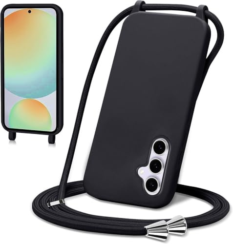 LIUKM För Samsung Galaxy A36 5G Rep Fodral, Flytande Silikonfodral med Halsband och Mjukt TPU Antichockbälte, Fodral för Samsung Galaxy A36 5G - Svart