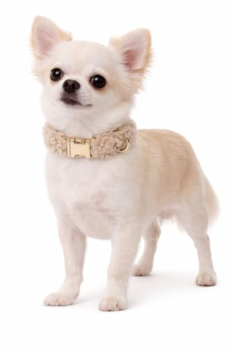 Halsband Hund - hundehalsband - Flamingo Pookie Fleece Beige XS | 23-35cm x 15mm x 5mm