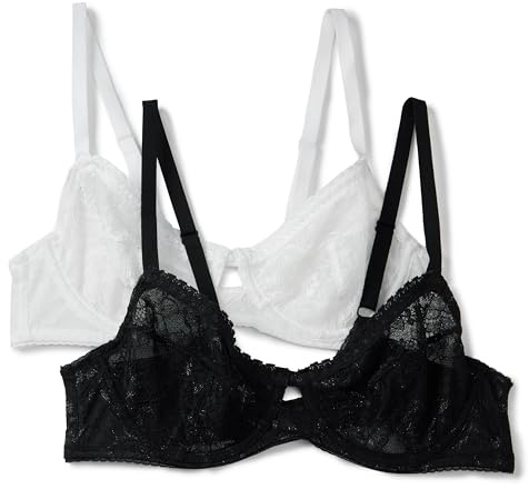 Amazon Essentials Women's Stretch All Over Lace Balconette Bra, Black/White, 38A