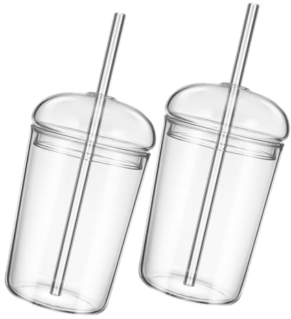 POPETPOP 2piezas Vasos De Vidrio Con Pajita Transparente Gran Capacidad Para Agua y Bebidas Con Tapa Para Uso Diario