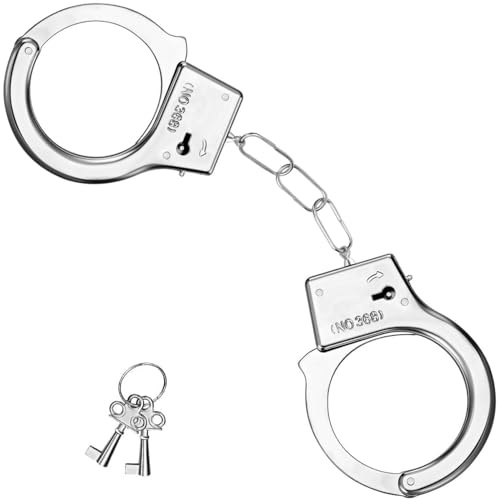 Hatstar Polizei Handschellen Metall - Police Handcuffs mit 2 Schlüssel, Polizei Zubehör, Sträfling Kostüm Accessoires, Verbrecher Motto Party, Karneval und Fasching, für Kinder und Erwachsene