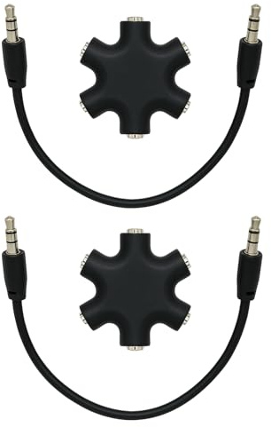 Lunpoem 2 PCS 5-Jack Multi Kopfhörer Audio Splitter, Mehrfach Kopfhörer Verteiler Klinkenadapter, Audio Sharing Adapter für Klassenzimmer Reisen Musik Podcasts Kompatibel mit Smartphone Laptop Tablet