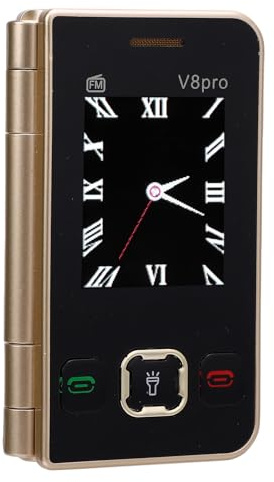 VBESTLIFE 2G Flip Telefono, Telefono Cellulare Pieghevole a Doppio Schermo Classico per Anziani, Tasti Tattili di Grandi Dimensioni, Supporto Multiple (GOLD)