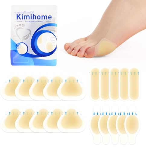 Kimihome 20 Stück Blasenpflaster - Wasserdichte Hydrokolloid-Pflaster - Adhesive Blister Pads für Ferse, Fuß, Zehen - Gel Blase Chshions für Prävention & Recovery (Variety Pack)