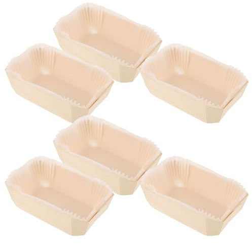 Baluue Set 6 Stampi per Plumcake di Carta Usa e Getta con Supporto in Legno Piccoli Stampi per la Cottura di Toast e Torte Portapane per Forno 140X90X45Mm per Pasticcerie e Feste