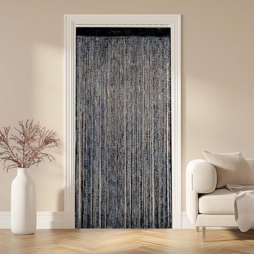 TASSFROO Rideau Anti Mouches à Perles, 100 cm x 200 cm Rideau De Porte en Perles Exterieur Moustiquaire Rideaux Séparation de Pièce Rideaux à Fils Décoratif pour Fenêtres Salon Chambre, Noir