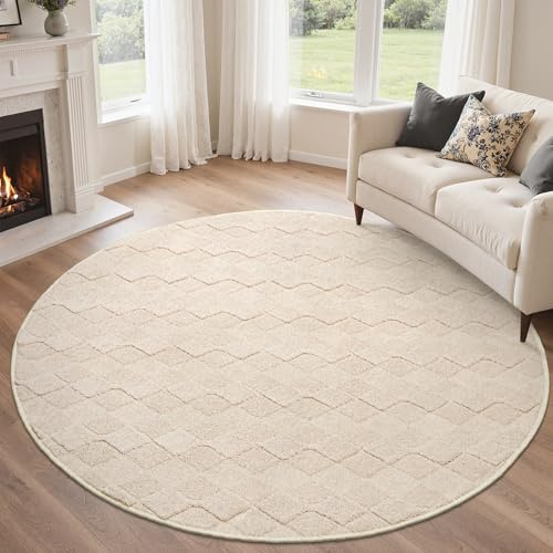 BEIMO Beige Runder Teppich, Waschbar & rutschfest, Ø120 cm