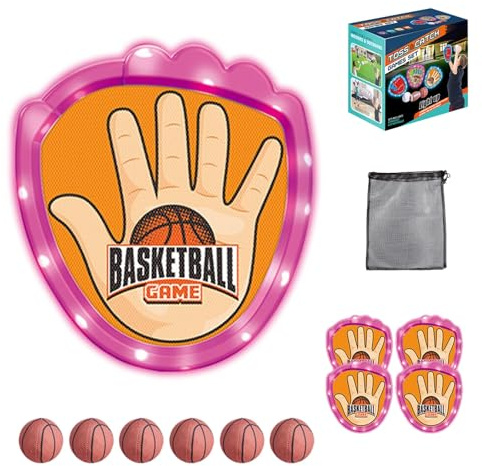 Kasta och fånga bollspelset, 6 klibbiga bollar, 4 träningshandskar med LED-ljus, utomhusleksak för trädgård och strand för barn, pojkar och flickor Soft Basketball - 2