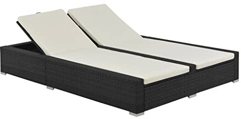 Mokuyary Doppel-Sonnenliege Poly Rattan Schwarz, Strandliege mit Verstellbare Rückenlehne Gartenliege Liegestuhl für Garten, Balkon, Terrasse, Camping, Strand, Pool