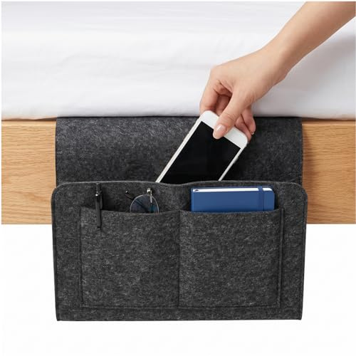 Tgsedr Filz Betttasche Aufbewahrungstasche Nachttisch Tasche Sofa Organizer Bett Organizer Taschen Organizer Bett Tasche für Handy Fernbedienung Bücher Brillen 20x32 cm