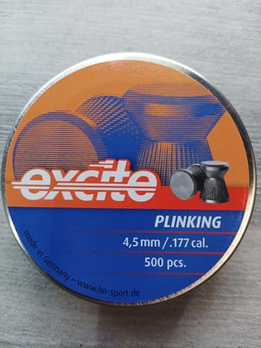Confezione da 1 lattine da 500 pallini Excite Plinking da 4,5 mm (.177) per aria compressa - Palline a tazza piatta per tiro ricreativo - compatibili con pistola e carabina CO2 (1, 500 balini)
