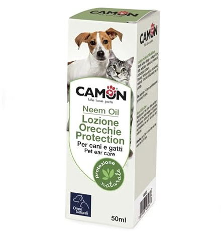 Lozione Orecchie Protection con Olio di Neem, Naturale per Cani e Gatti,1 confezione da 50ml