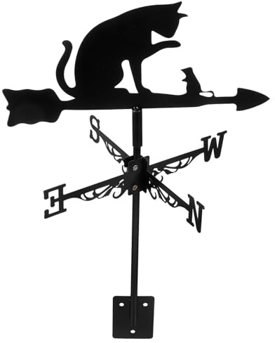 CLISPEED Banderuola Segnavento Gatto Portatile in Acciaio Inossidabile Nero, Indicatore Direzione Vento Elegante e Funzionale per Decorazione Giardino