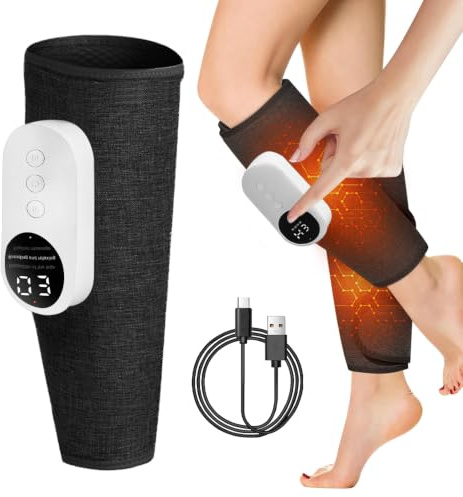 BIZOI Masseur de Jambes Sans Fil, Rechargeable Appareil de Massage Des Jambes, Masseur de Mollet avec Chaleur et Compression, 3 Intensités et 3 Modes pour Les Jambes Fatiguées et Tendues (Noir)