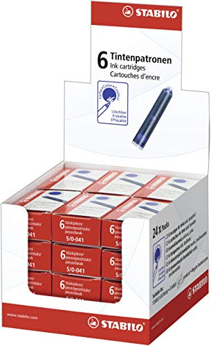 STABILO Cartouche - Lot x 144 recharges standard pour stylo plume - encre effaçable - Bleu
