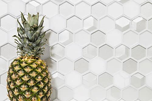 Mosaik Fliese Transluzent weiß Hexagon Glasmosaik Crystal Stein 3D weiß für WAND BAD WC DUSCHE KÜCHE FLIESENSPIEGEL THEKENVERKLEIDUNG BADEWANNENVERKLEIDUNG Mosaikmatte Mosaikplatte