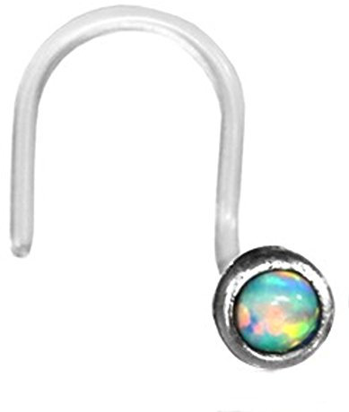 CHICNET Nostril Piercing Silber Nasenstecker Screw Ende Bioflex 0,8 mm silbern Steine | Nasenschmuck Stabdicke ca. 0,8 mm | Unisex Damen Herren Tribal Design Nasenpiercing klar transparent Opal weiß