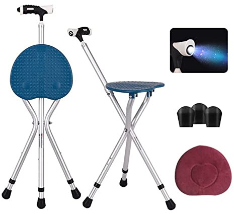 Folding Lightweight Walking Stick Cane with Seat Foldable Golf Chair Cane Stool Portable Seats for Seniors Spectator Heavy Duty 350 lbs Capacity