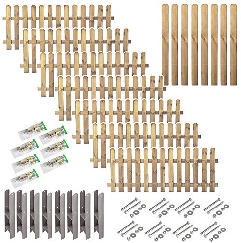 Komplett-Paket Vorgarten-zaun Friesenzaun // 7 Zaunelemente (200 x 80 cm (B x H)) + Zubehör // ca. 14,72 lfd. Meter // inklusive 8 Zaun-Pfosten mit Rundkopf im Maß 9 x 9 x 95 cm + Montagematerial