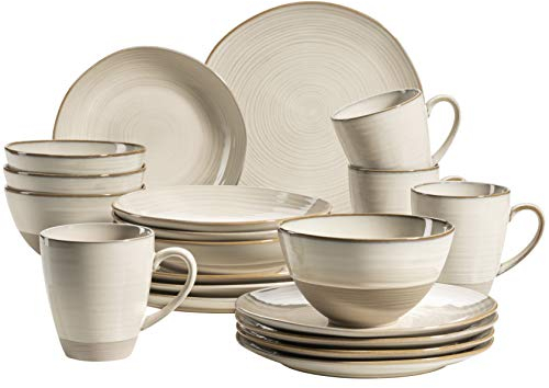 MÄSER 931512 Serie Nottingham Vintage Set di stoviglie per 4 persone, servizio combinato da 20 pezzi con forme irregolari rotonde in stile retrò, in gres, beige