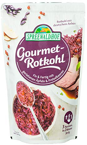 Spreewaldhof Gourmet-Rotkohl 400 g – Feiner Rotkohl mit Apfelstücken & Gewürzen – Fertig gewürzt & servierfertig – Klassische Beilage für Fleischgerichte & Festessen