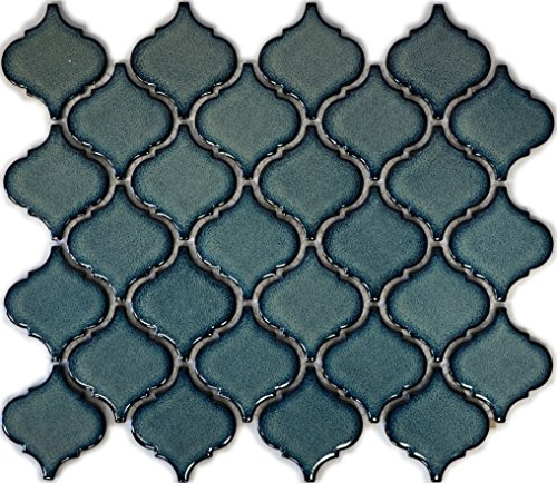 Piastrelle in ceramica in stile rétro, vintage, con mosaico, in ceramica, per fiorentini, blu screziato lucido, 10 tappetini per mosaico