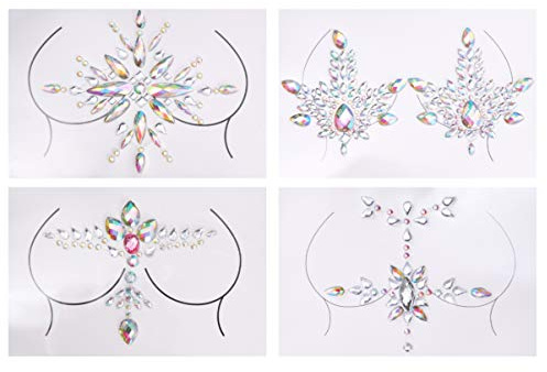 4 Sätze Körperschmuck Aufkleber Kristall Aufkleber Strass Körper Aufkleber Temporäre Tattoos Aufkleber für Party Halloween Festival Make-Up