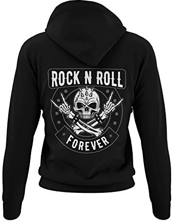 knut Fashion & Streetwear Rocker Damen Pullover Rock n Roll Forever - Biker Kapuzenpullover Hoodie Frauen Mädchen für Rock Fans Heavy Metal Sweatshirt Regular Fit Baumwolle Schwarz Rose XS-3XL