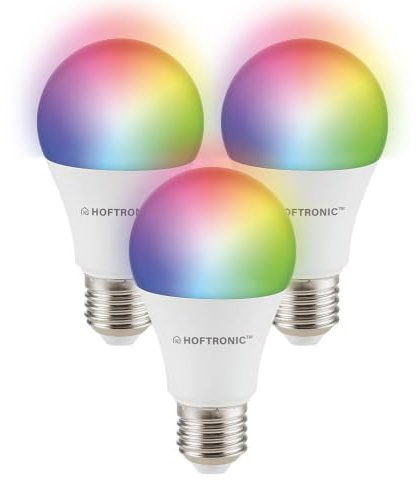 HOFTRONIC - 3er Smart Home E27 LED Lampe - Farbig RGBWW - 10 Watt 806 Lumen - WiFi + Bluetooth - Steuerbar via Handy und Sprache (Google Home, Alexa und Siri)