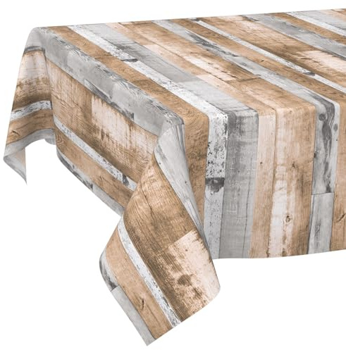 Tischdecke abwaschbar Holzoptik Braun Grau Rechteckig ohne Einfassung – pflegeleichtes Wachstuch für Innen & Außen – rustikales Design für Esstisch & Balkon 160 x 140 cm (Rechteckig)