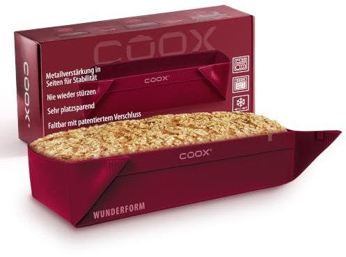 coox WUNDERFORM Basic L in Dunkelrot, die erste faltbare Kastenform, platzsparende Backform aus Silikon BPA-frei