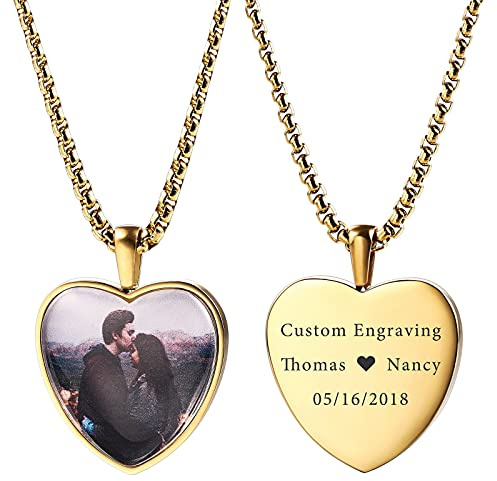 INBLUE Collana con Ciondolo Cuore Personalizzato Incisione Foto Testo Data Regali per Donne Ragazze Madre Adolescenti San Valentino Gioielli Commemorativi in Acciaio Inossidabile