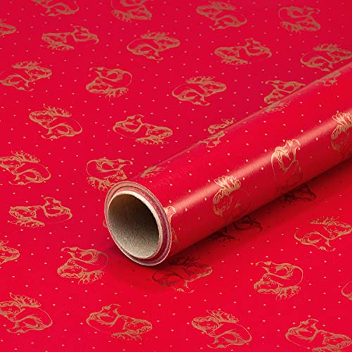 Geschenkpapier rot mit goldenen Engeln, Geburtstagspapier, 0,7 x 10 m