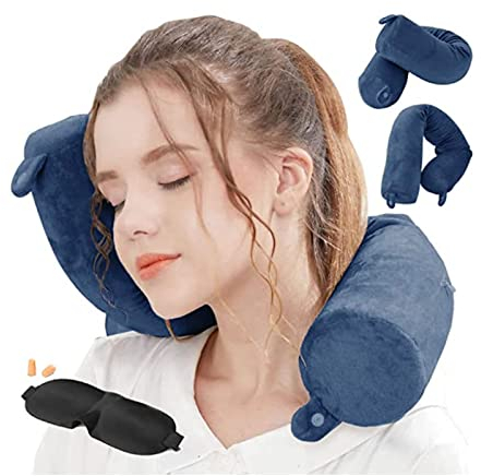 Hxcxrst Reisekissen - Memory Foam Nackenkissen Stützkissen für Nacken-, Kinn-, Taillen- und Beinstütze - geeignet für Heimreisen, Flugzeug, Bus, Bahn, verstellbar.（Navy blau）