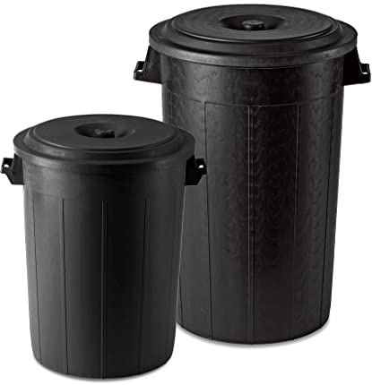 Kreher Abfalltonne Mülltonne Gartentonne in Schwarz mit Deckel aus Kunststoff. In verschiedenen Größen. Robust und Pflegeleicht! (120 Liter)