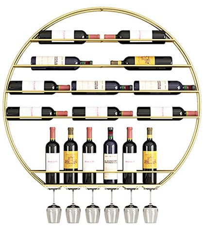 WYZDCP Hanging Industrial Wine Racks Wall Mounted Round,Wine Bottle Glass Holder Floating Racks Modern Photos Display Storage Holder for Dining Room Bar (Color : Gold)