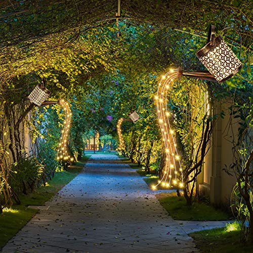 ERTGDS Regadera solar iluminada, regadera solar con luces para exteriores, luces de cascada impermeable, guirnalda de hadas estrellada para decoración de jardín (A-2 piezas)
