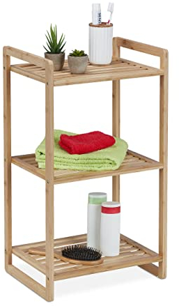 Relaxdays Bambusregal, HxBxT: 70 x 40 x 30 cm, Standregal mit 3 Ablagen, Bad, Küche, Wohnzimmer, freistehend, natur