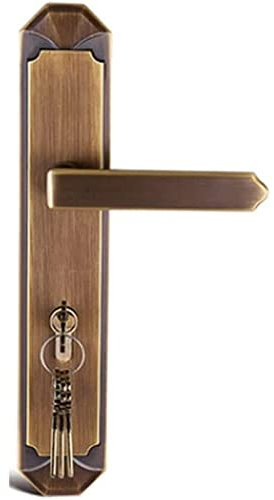 Door Lock Solid Wood Door Lock Door Levers, Quiet Retro Brass Left Inner Right Inner Universal Door Handle with Key, Exquisite Door Knob Silent