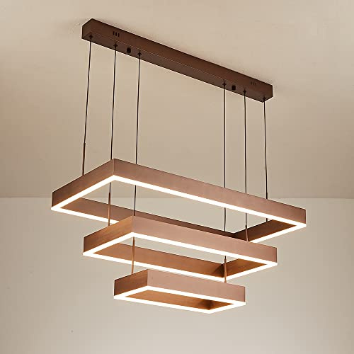 Eurotondisplay LED Pendelleuchte Hängelampe mit FernbedienungLichtfarbe/Helligkeit einstellbar dimmbar LED Wohnzimmerleuchte Kronleuchte Pendelleuchte (6053FX-KF Rechteck kaffeefarbe)