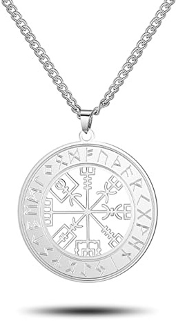 SIPURIS Viking Vegvisir halsband för män keltiska viking runor nordisk Oden kompass halsband rostfritt stål ihålig amulett hednisk smycken gåvor för män kvinnor, Rostfritt stål, Ingen ädelsten, FLISA