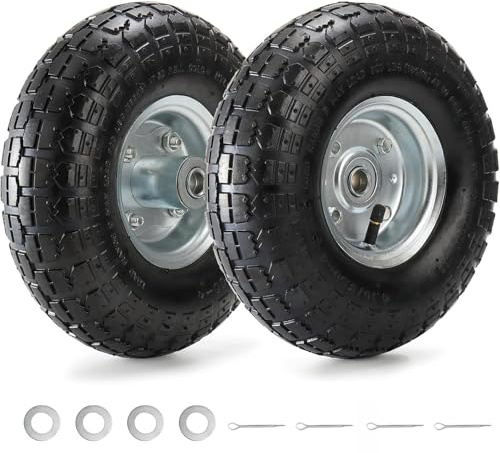 Yarlung 2 Pack 25cm Pneumatic Air Filled Tires on Wheels for Hand Truck, 4.10/3.50-4 Heavy-Duty Replacement Wheels Tires for All Purpose Utility Cart, Garden Cart, 2.25Offset Hub, 5/8Bearings