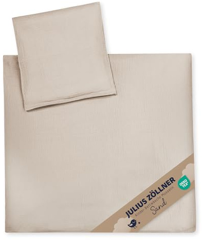 Julius Zöllner Muslin – barnsängkläder 80 x 80 + 35 x 40 cm, 2-delat set av påslakan och örngott, 100 procent bomullsmuslin, med dragkedja, standard 100 av OEKO-TEX, sand