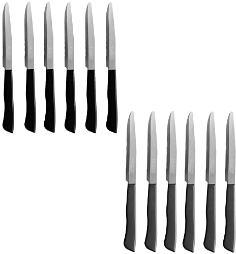 Coltello da tavola per Bistecca Carne Pizza set12 Lama Acciaio Inox seghettata Manico in Polipropilene casa Bar Pub ristoranti-Nero