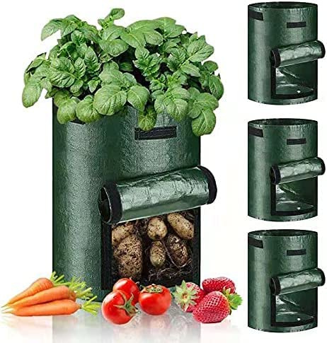 Labstandard Kartoffel Pflanzsack 10 Gallonen 45L Kartoffeln 4 Stück Kartoffelsack zum Pflanzen Tomaten Pflanzsäcke für Kartoffeln Gemüse Garten Außenbehälter mit Griffen Erntefenster (Grün)