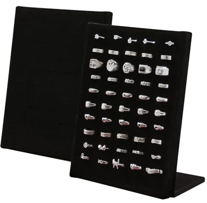 LongMen Ringhalter aus Samt, 50 Fächer, für Schmuck, Ohrringe, Schmuckhalter (2, schwarz)