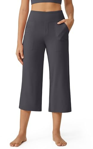 G4Free Wide Leg Yoga Pants for Women with Pockets Dark Grey,S,Petite