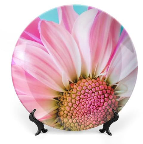 Summer Flower Decorative Plate for Wall Ceramic Home Wobble-Plate with Display Stand Table Decor Ornament Thanksgiving Christmas Decoration Porcelain Dinner Plate Dessert Dish 8
